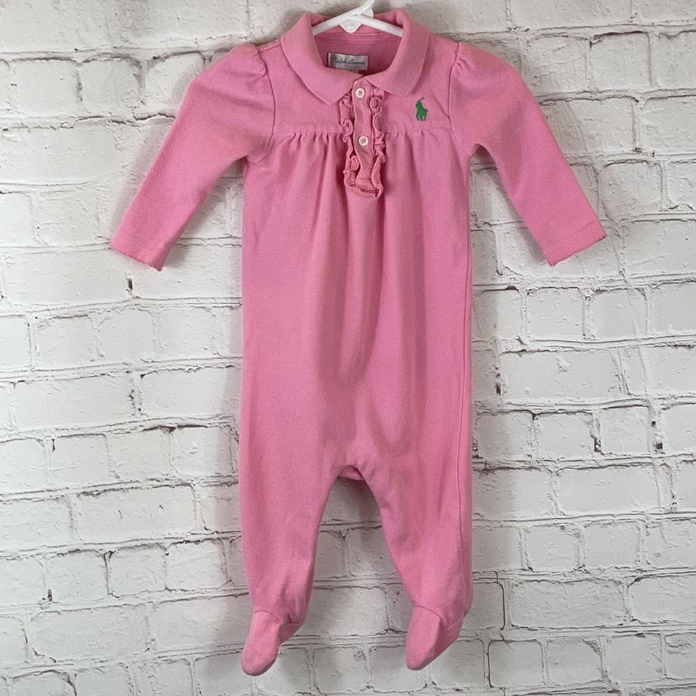 Ralph Lauren Pink Long Legged Rib Bodysuit Sz 6M